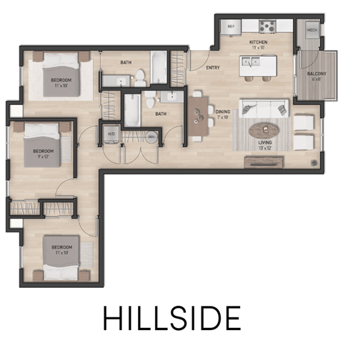 3 Bedroom Apartment floor plan in Hudsonville, MI